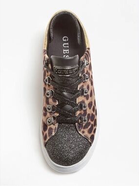 GUESS Leopard Print with Black Glitter Toe bold sneaker